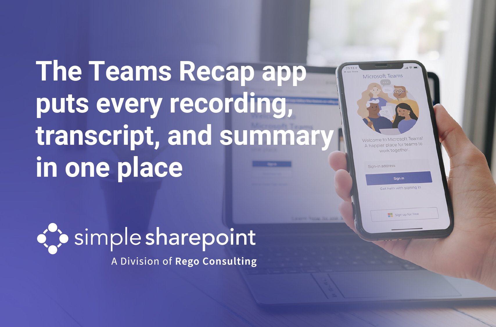Graphic with text: The Teams Recap app puts every recording, transcript, and summary in one place.